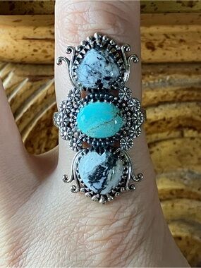 White Buffalo Nevada Turquoise Heart Ring Discounted Size 8